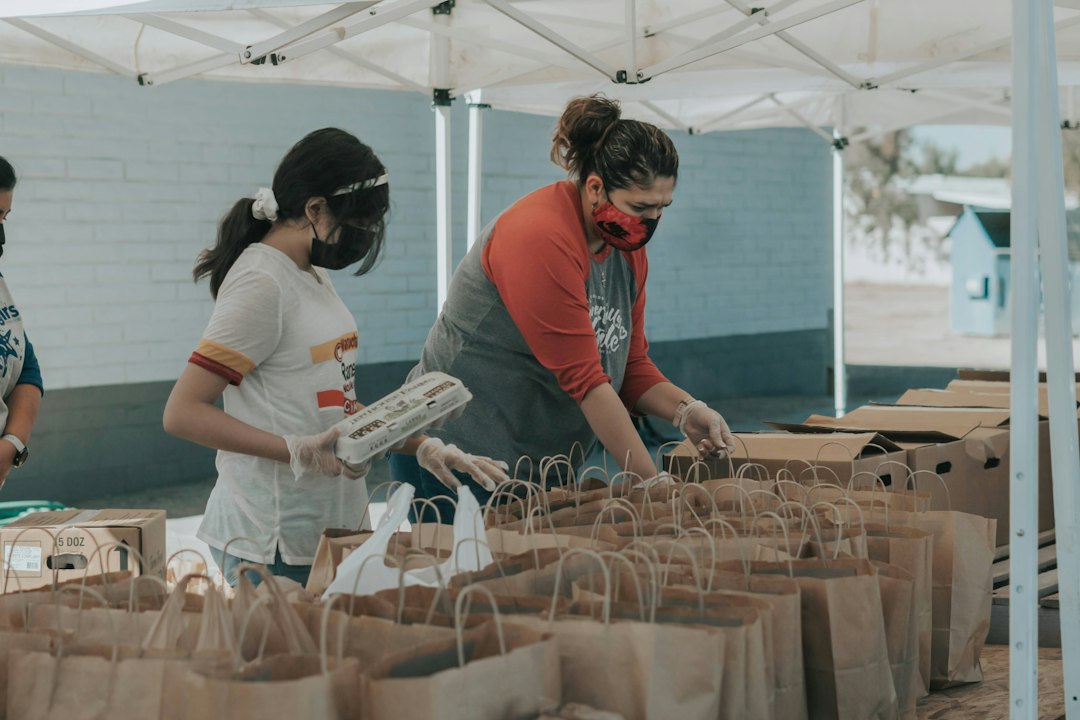 Community volunteers working together at an outreach event